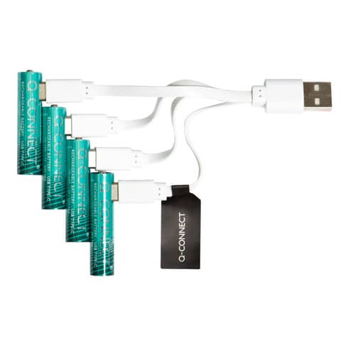 Batterie ricaricabili Q-Connect AAA con cavo USB-C - 750 mAh - 1,5V conf. 4 pz - KF14130